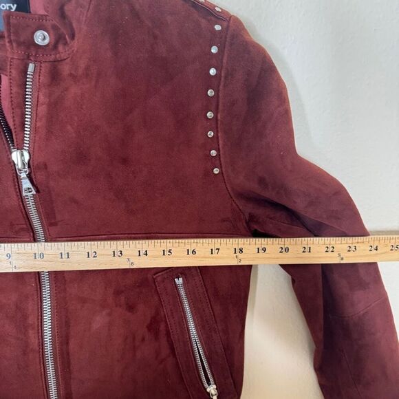 Theory Jacket Women's Large Burgundy Suede Leather Moto Studded Full Zip Pockets - Picture 9 of 12